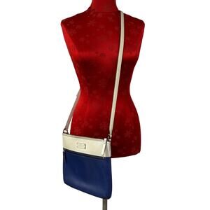 Kate Spade blue & creamy white colorblock leather crossbody shoulder bag purse